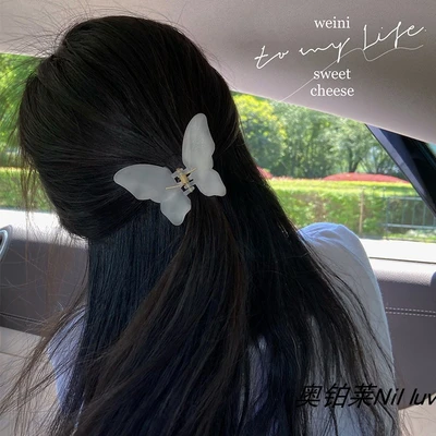 New Super Fairy Butterfly Half Hair Grab Clip Women's Frosted Hair Clip Back Head Small Clip Shark Clip Headpiece