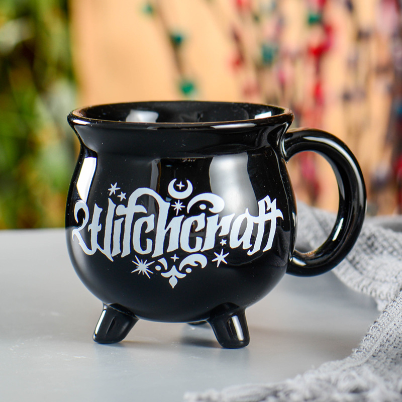 创意网红魔法女巫杯坩埚女巫药水杯黑色陶瓷巫婆马克杯魔法咖啡杯