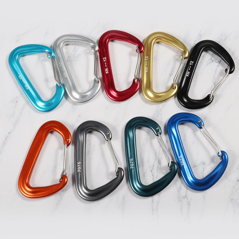 Outdoor multi-functional climbing buckle, aviation aluminum alloy, camping and rock climbing safety D-type backpack spring hook climbing buckle Application Scenario