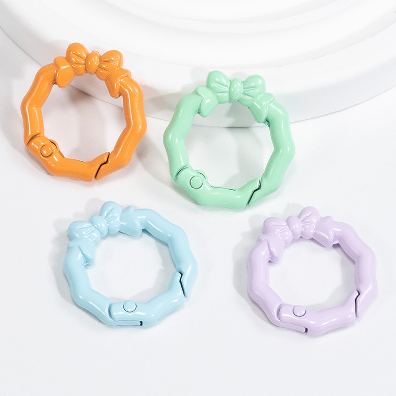 Flower ring spring buckle, circular open ring, bow, spring ring, keychain, DIY accessory, alloy connection ring wholesale details Picture