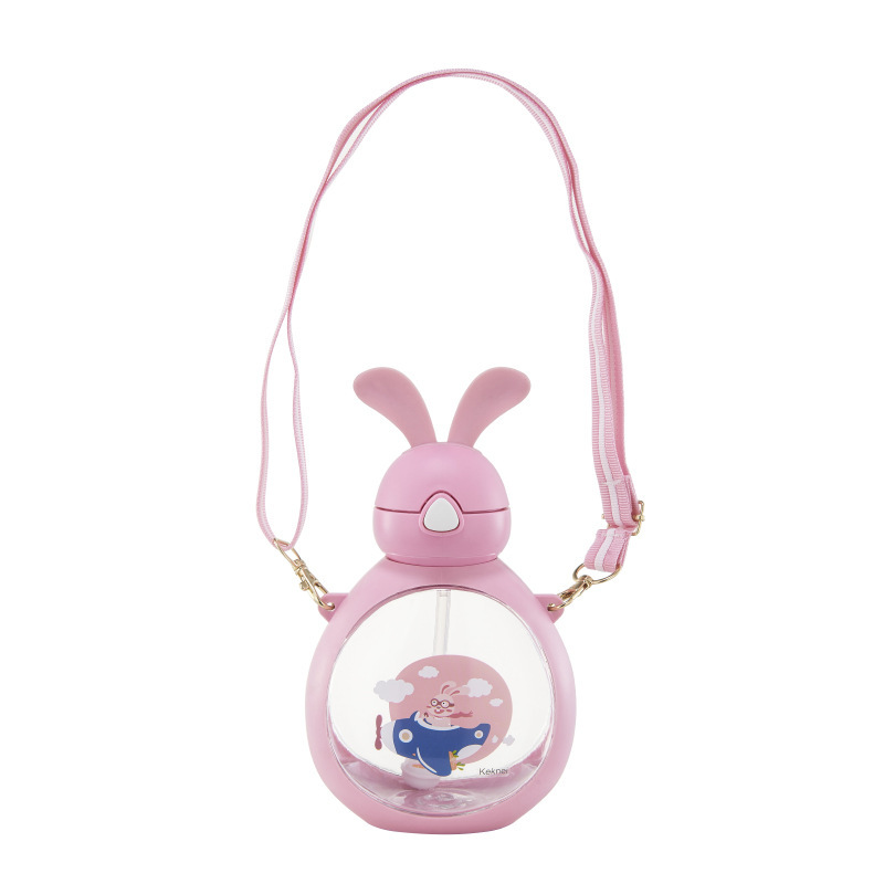 Kokoni ton ton bucket, big belly, summer portable sports space cup, tritan material, cartoon rabbit, children's plastic water cup, shoulder strap, portable outdoor, 550ML details Picture