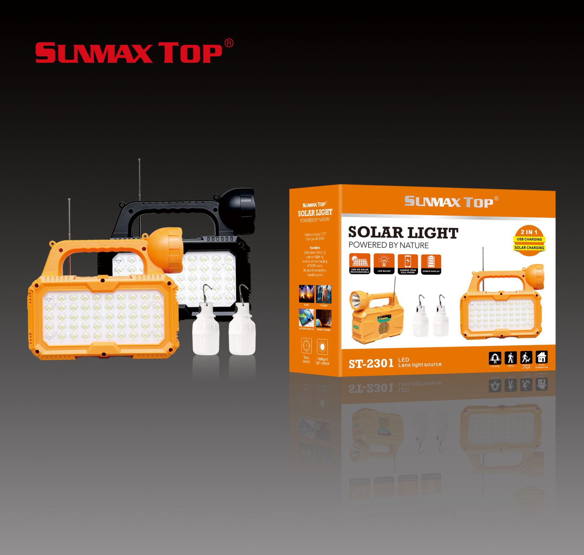 Cross-border best-selling LED set, solar energy portable lamp, power bank, outdoor camping portable emergency flashlight pic 2