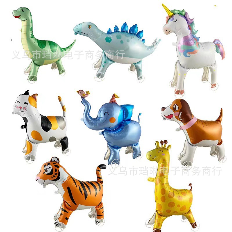 New children's cartoon walking wheels, animal aluminum film balloons, kindergarten, shopping mall activity props, stall gifts Item Picture