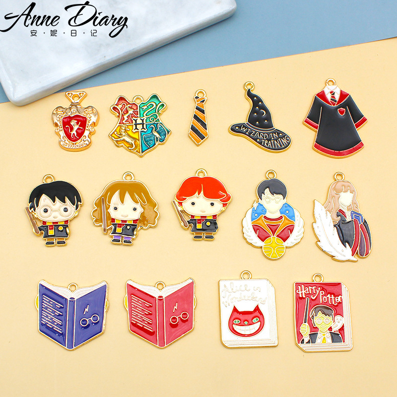 Cartoon Magic Academy Diy Accessories Magic Book School Uniform Badge Necklace Alloy Dripping Oil Key Chain Pendant