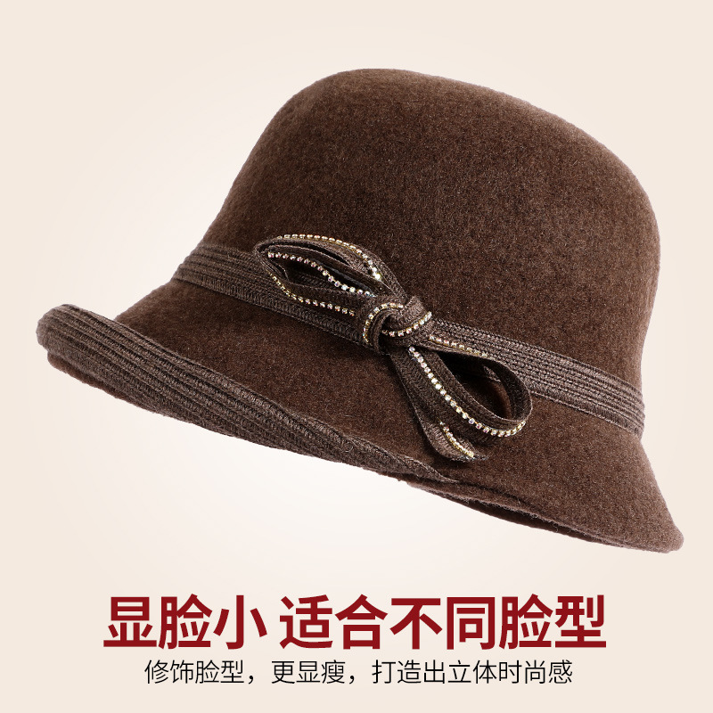 Little Fragrant British Retro Wool Basin Hat Women's Autumn/Winter Fashion Mom Top Hat Middle-Aged Temperament Warm Fisherman Hat Specification drawing