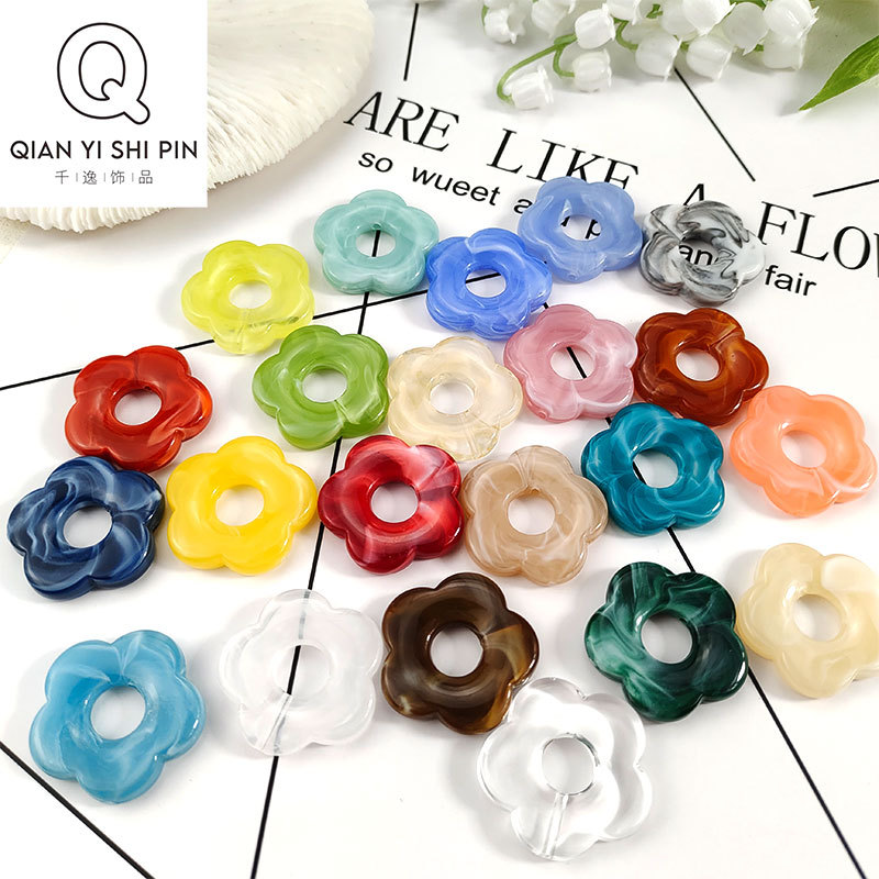 Manufacturers Directly Supply Acrylic Mixed Color Hollow Five Flowers Straight Hole Handmade Diy Jewelry Accessories Earring Material Package
