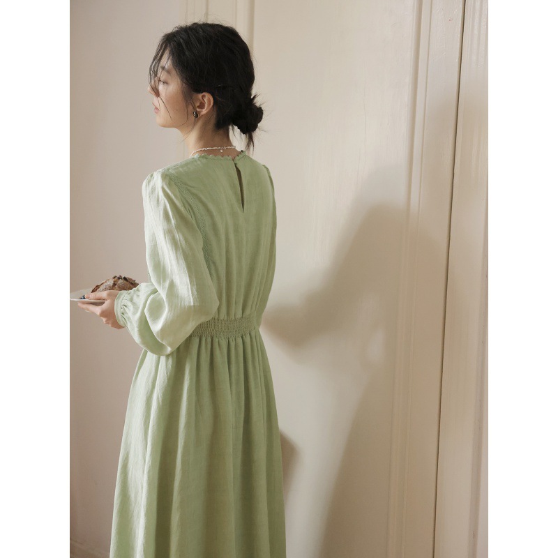 solighter French retro long-sleeved cinched waist dress for women's early Autumn 2024 new lantern sleeve long dress Application Scenario