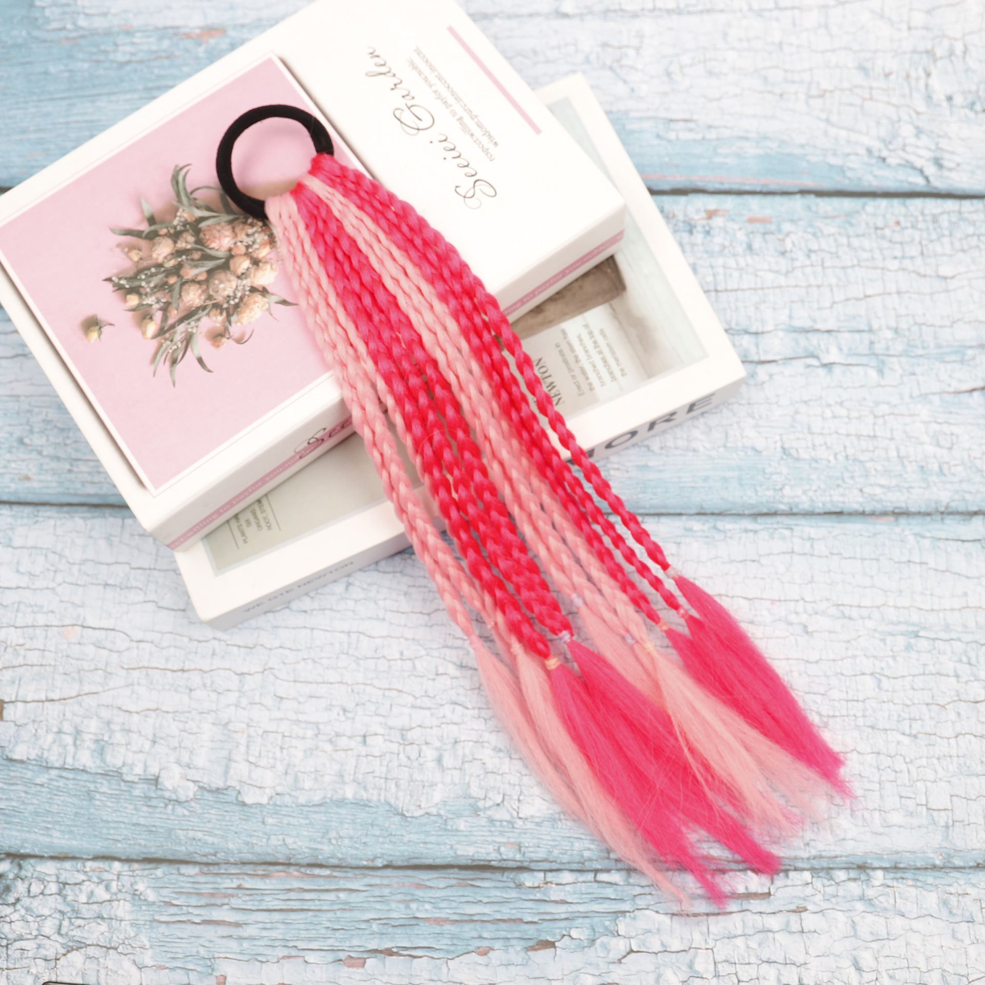Colorful small braid ponytail wig circle, three-strand braid ponytail short gradient color dirty braid children's wig Item Picture
