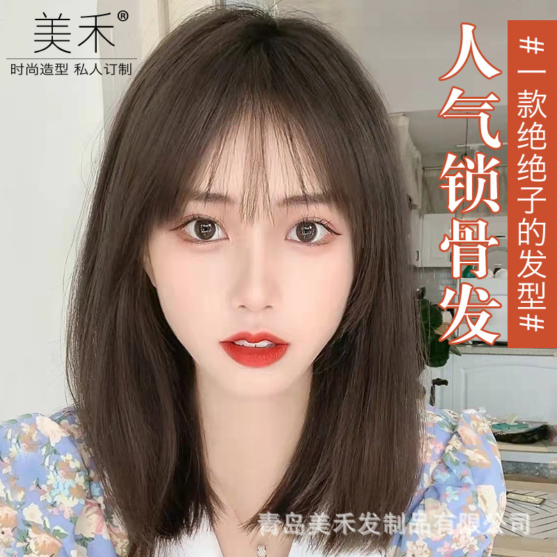 Ladies' full real hair wig, lace full head cover, can be freely sewn bald wig, real hair wavy hairstyle