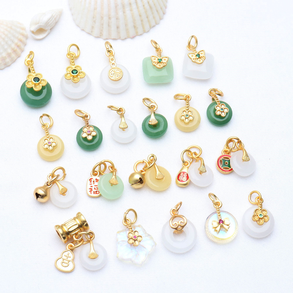 古法金保色平安扣玉髓手链吊坠招财纳福铃铛挂件 diy项链饰品配件详情6