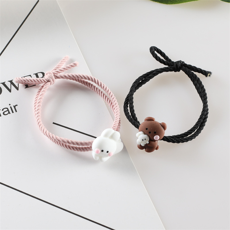 转线闺蜜情侣发绳兔子小熊鸭子发圈卡通兔兔头绳扎头发橡皮筋批发