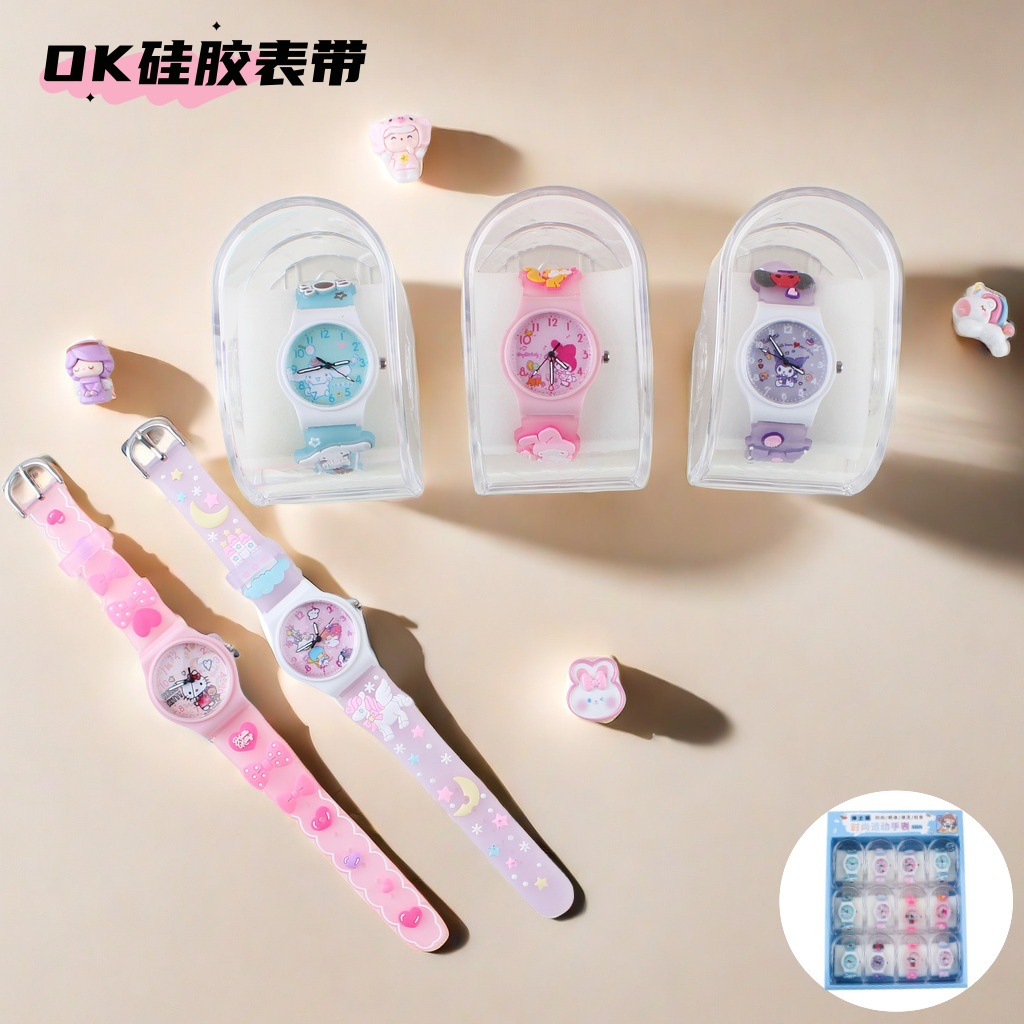 彩色夜光硅胶卡通萌趣儿童手表盒装彩印指针表精美礼品学生表批发