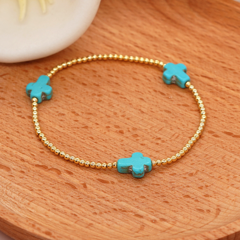 European And American Foreign Trade Cross-Border Hot Original Design Jewelry Turquoise Cross Beaded Couple Bracelet Gift Manufacturers Wholesale Application Scenario