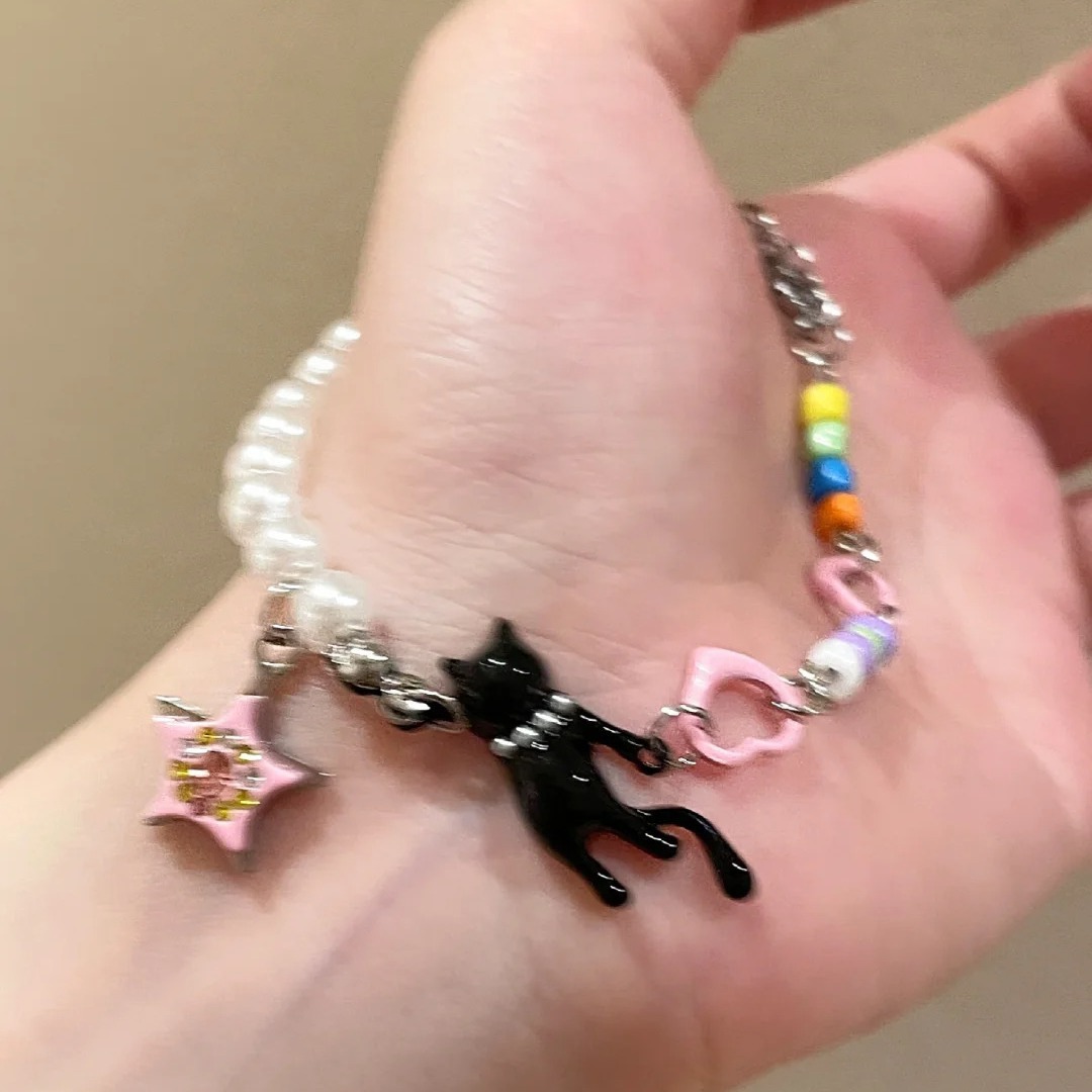 Black Cat Pearl Star Bracelet: Sweet and cool for girls, y2k, versatile for hot girls, summer bracelet, light luxury, niche and exquisite jewelry