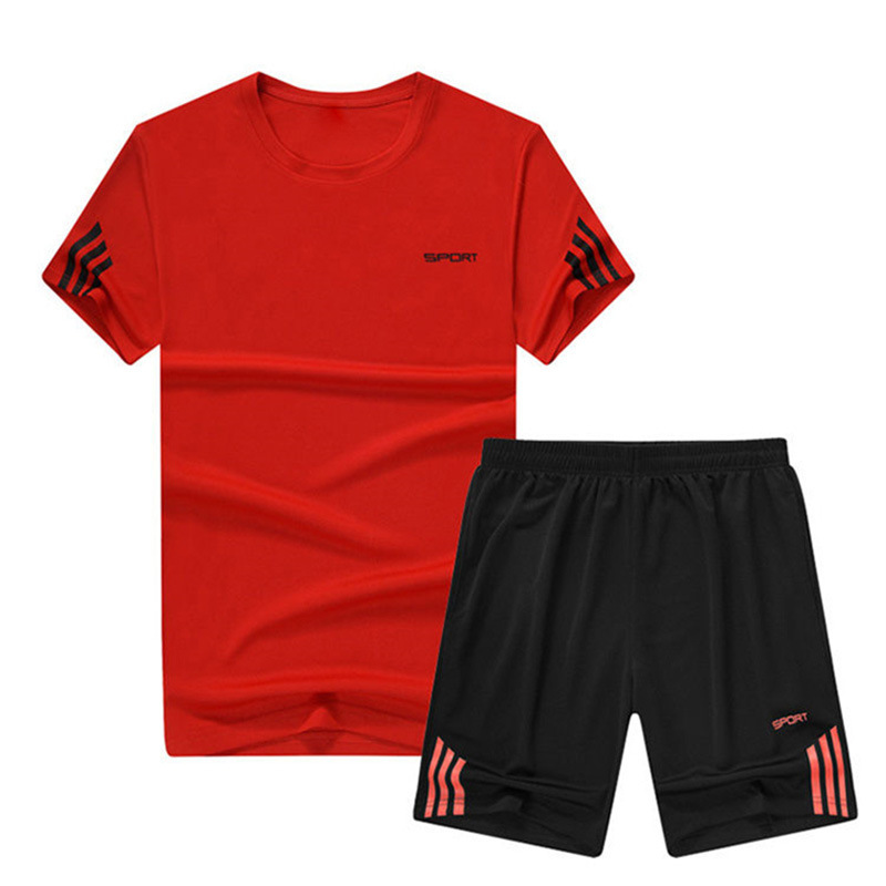 Summer men's casual set, student plus-size trendy Korean-style loose running and fitness breathable quick-drying exercise set Item Picture