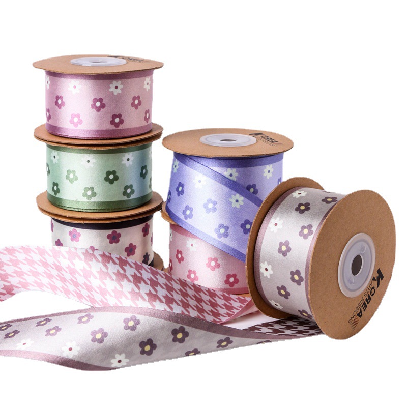 AB side small floral patterns, thousand bird patterns, printed webbing, flower gift packaging, DIY hair accessories, bow bag decoration Item Picture