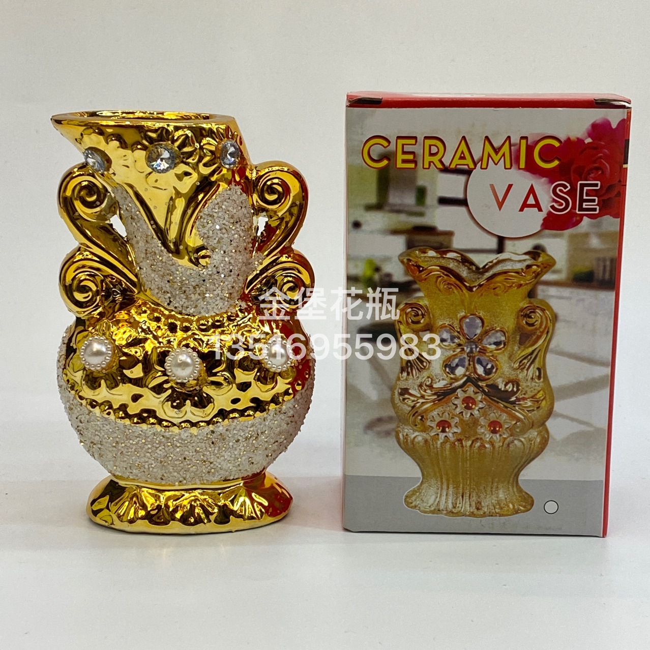 15厘米6寸/陶瓷花瓶/金色花瓶细节图