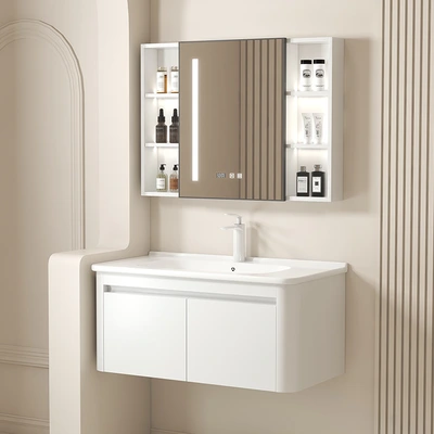 Modern simple bathroom integrated bath cabinet floor ceramic washbasin wash basin wall hanging mirror cabinet storage cabinet thumbnail