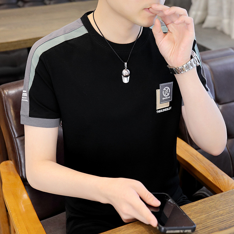 Men's short-sleeved T-shirt 2023 Summer New Korean style trendy half-sleeved body T-shirt, men's trendy brand men's round-neck top garment Specification image