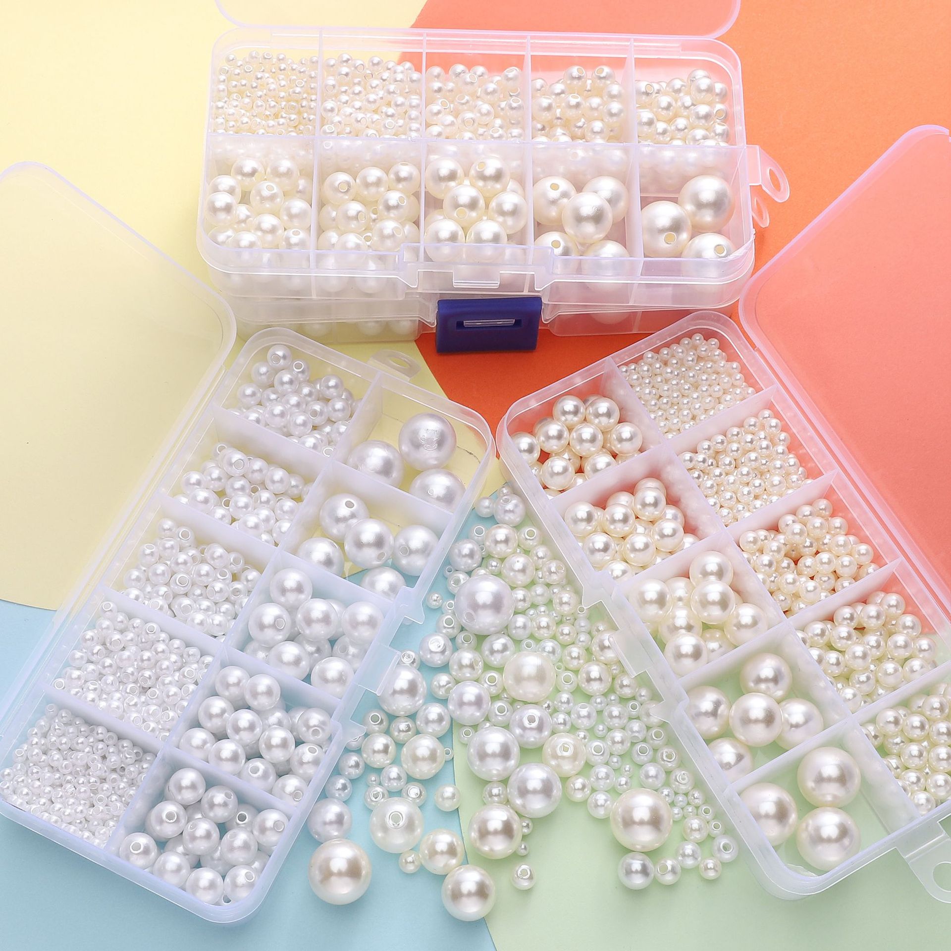 White perforated/non-perforated ABS pearl 10-grid set, diy handcrafted beaded bracelet, necklace and accessory full figure
