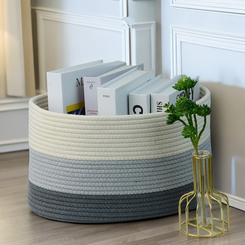 Storage Basket Portable Nordic Wind Cotton Rope Woven Laundry Basket Toy Storage Bucket Handle Basket Desktop Storage Basket Application Scenario