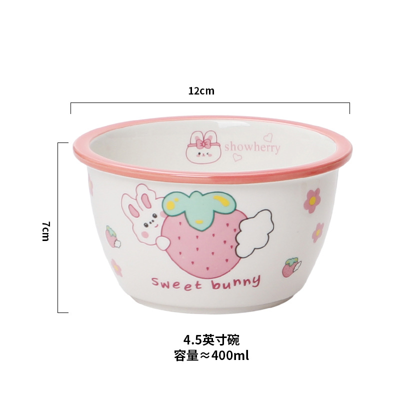 Fresa cute conejo rosa moe cerámica 4.7 "arroz arroz bowl bowl ensalada bowl vajilla estilo chino underglazed color Item Picture