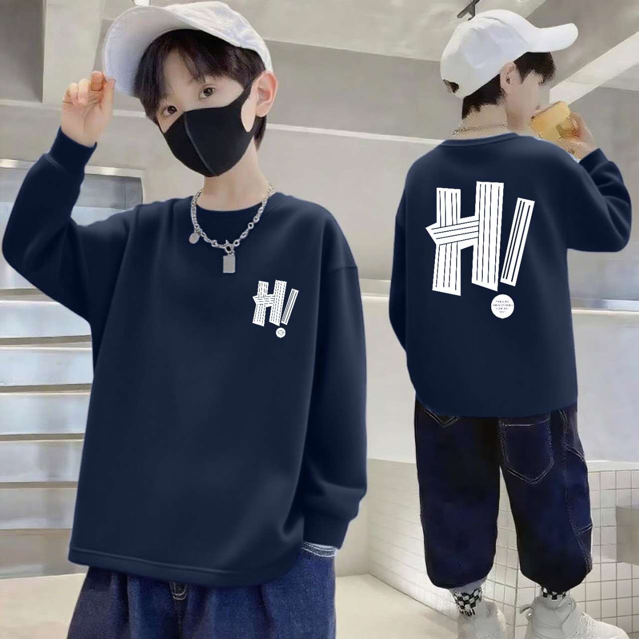 100%纯棉男童长袖T恤秋季儿童宽松圆领中大童男孩打底衫休闲童装详情14