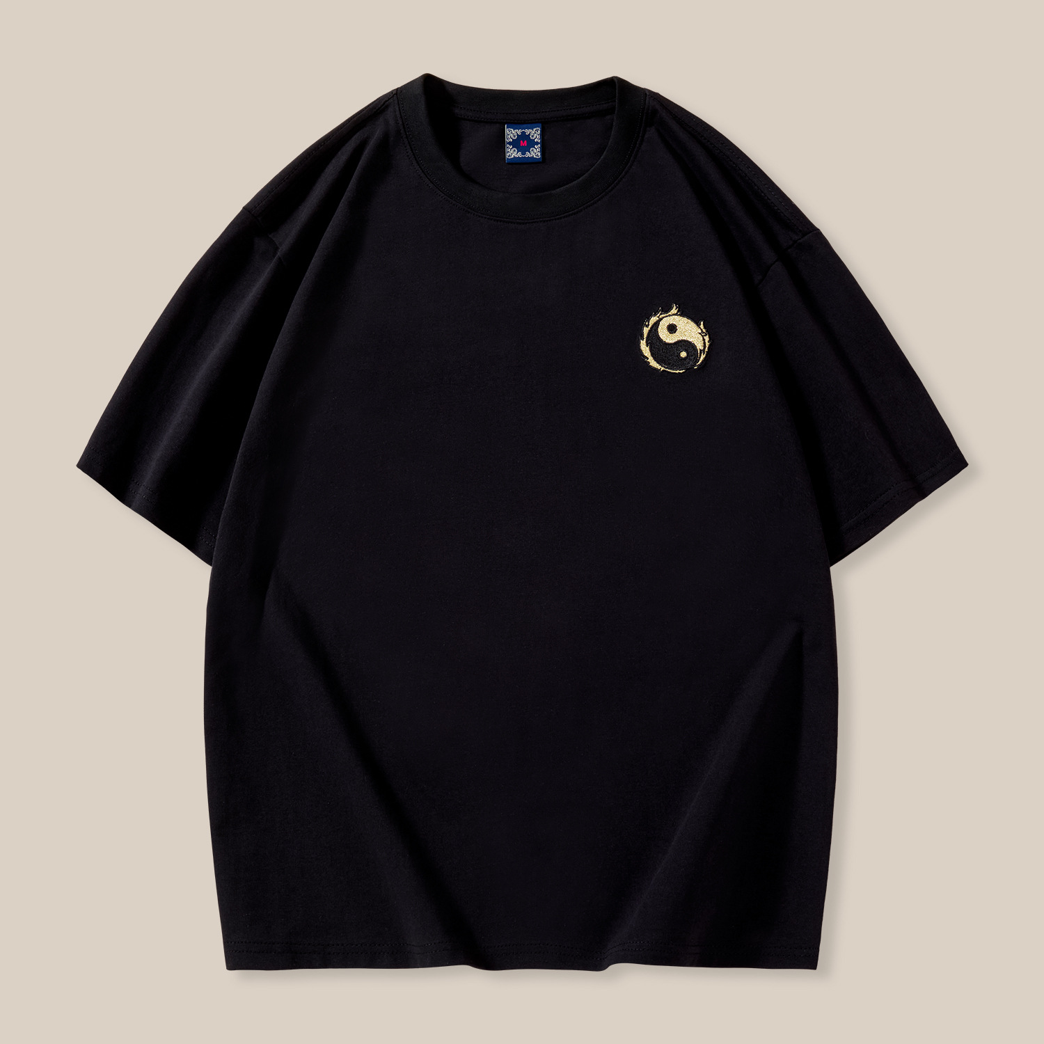 New short-sleeved T-shirts for men, heavy embroidery, all-cotton round neck, loose and large-sized casual trendy couple shirts, custom-made and wholesale Specification image