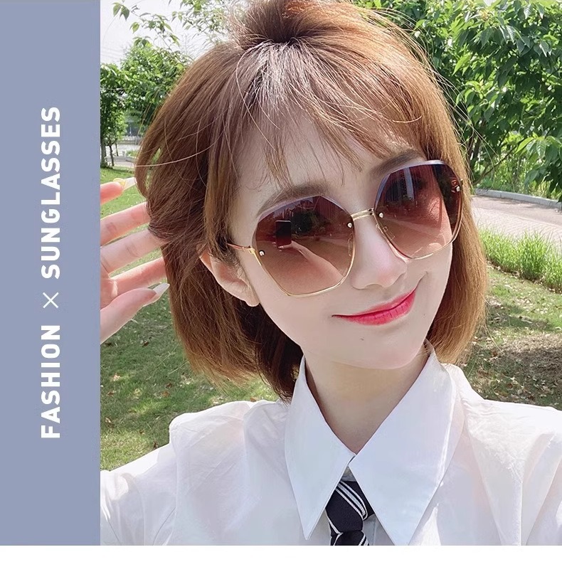 新款显瘦遮阳遮光无框户外太阳眼镜女款墨镜无边框时尚爆款太阳镜