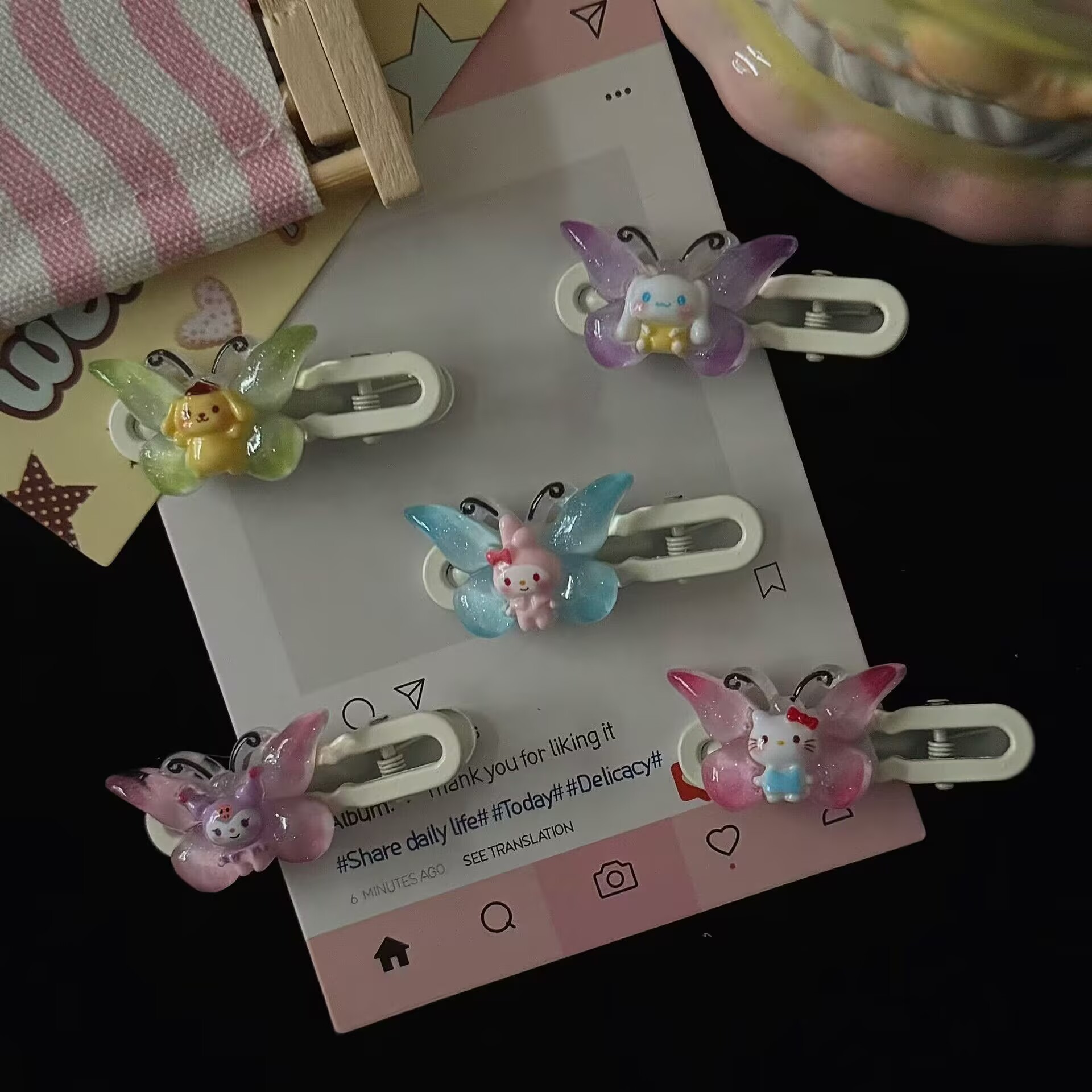 New national trend series of fine butterfly Sanrio hair clips, diy cream glue handcrafted duckbill clips, hair bands, hair ties and headwear
