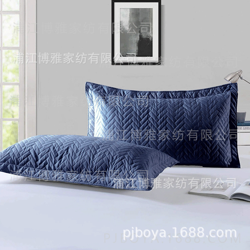 Boya Wholesale Velvet 3D Ultrasonic Spring/Summer Plain Color Pillowcase Pressed Cotton Embroidered Wash Quilted Pillowcase details Picture