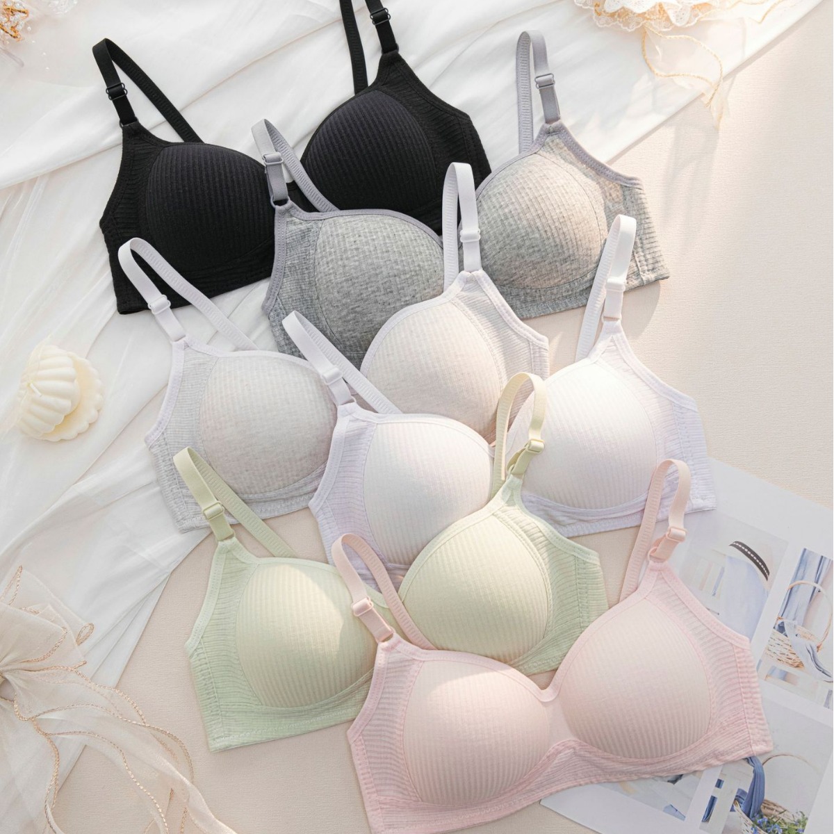 High school adjustable underwear, junior high school student no-wire small chest gathering bra, thin bra for student development girls details Picture
