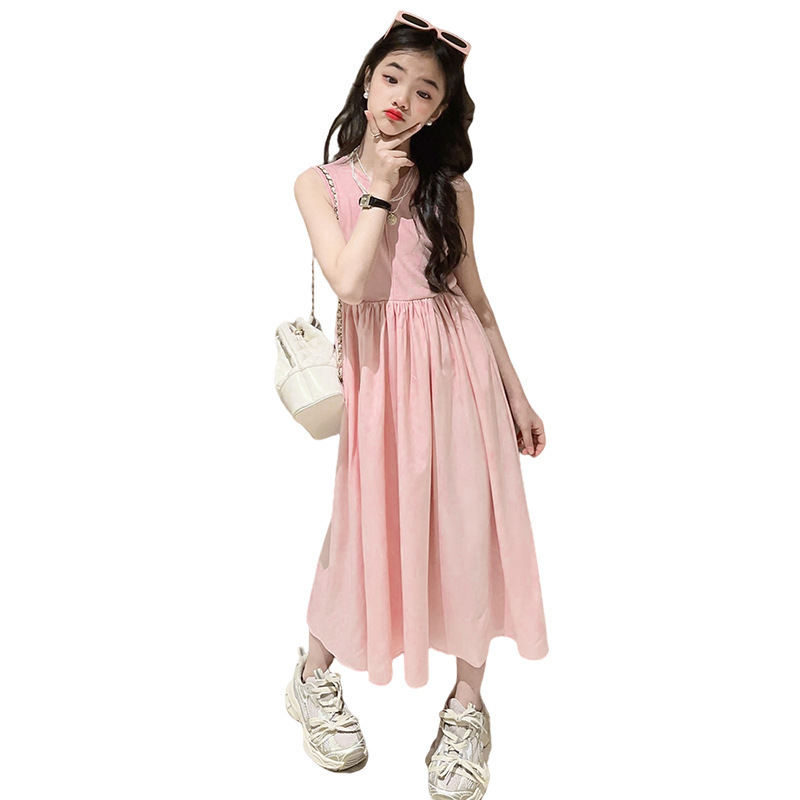 Summer French vest dress for girls 2024 New style Children's stylish and cute princess dress, long dress for big kids Item Picture