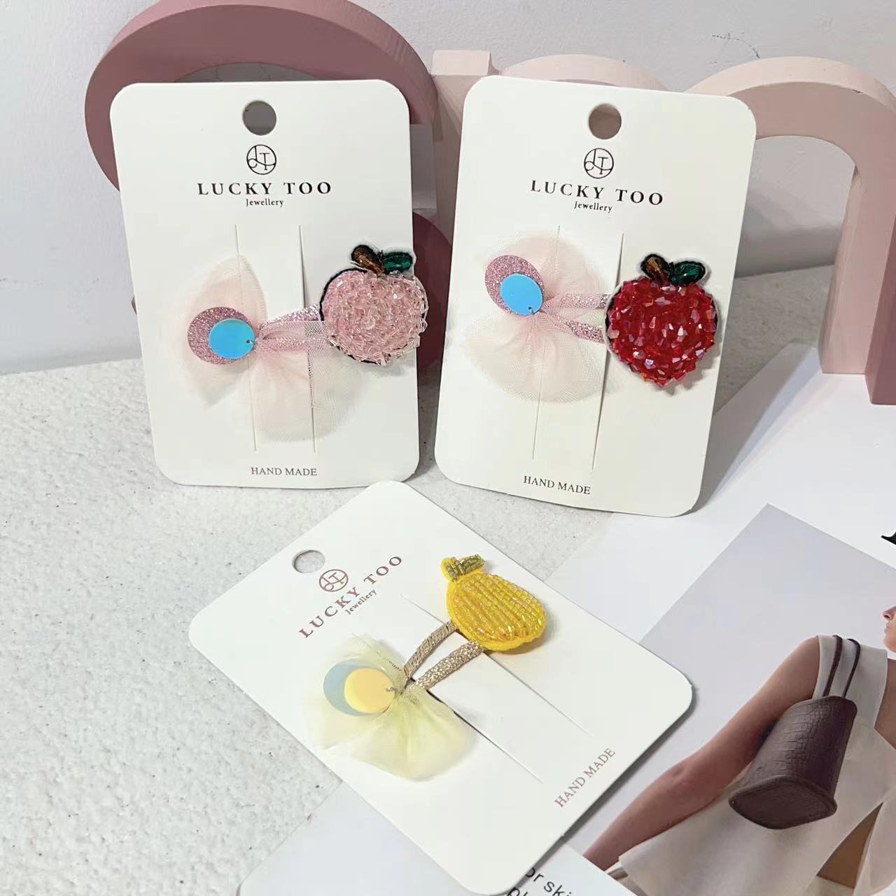 Lt10197 Korean Handmade Beaded Fruit Series Sweet Salsa Bow Tie Hair Clip