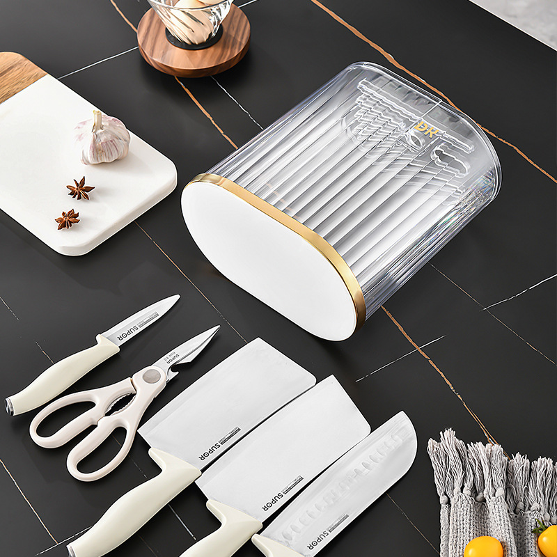 Transparent light luxury knife rack, household countertop, knife storage rack, kitchent-specific integrated draining countertop, new type of storage