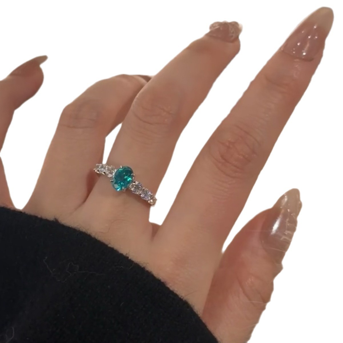 Anillo aquamarine mujer 2024 nuevo lujo ligero anillos de lujo paraiba maldivas cola azul anillo Item Picture