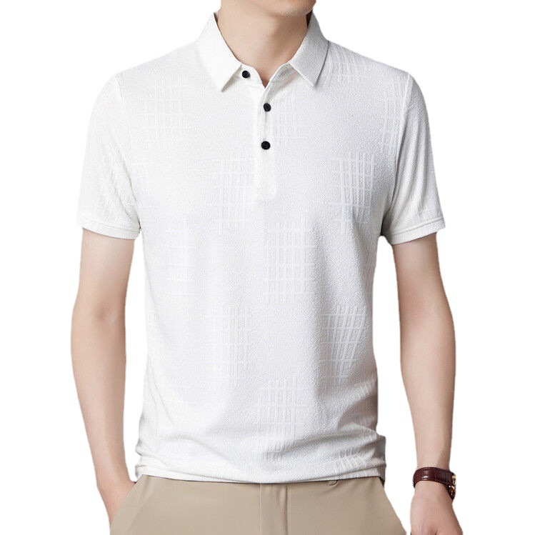 2022 New summer lapel solid-color mulberry silk short-sleeved T-shirt men's polo shirt business fashion casual men's wear Item Picture