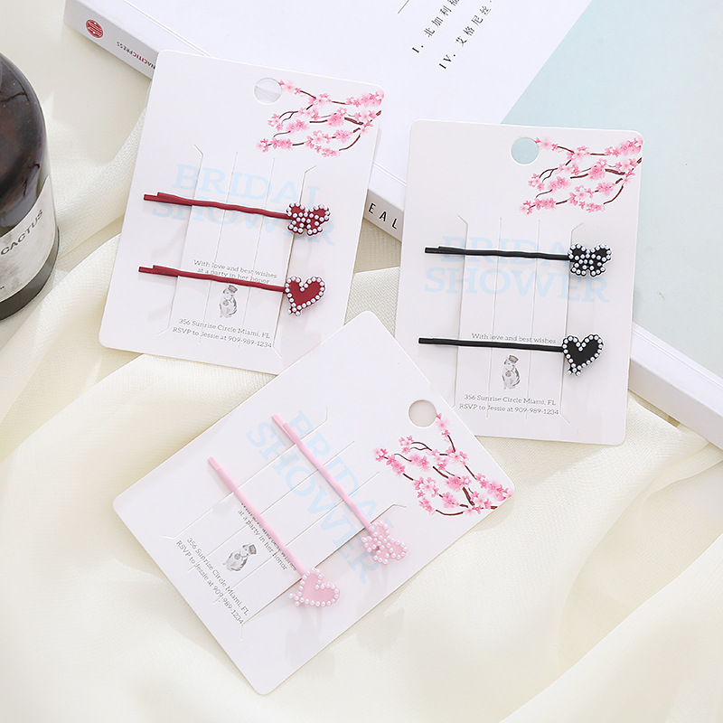 Japanese-style sweet girl bow, heart-shaped pearl hair clip, girl one-line clip, female Internet celebrity hair clip, bangs clip wholesale