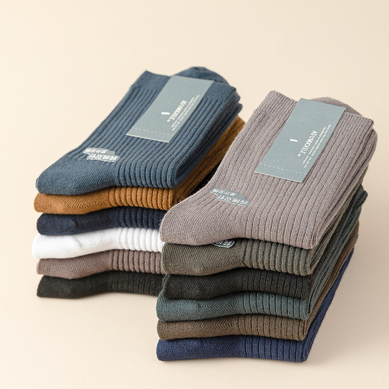 Xinjiang cotton double-needle autumn and winter pure cotton men's mid-calf winter thickened business men's long socks wholesale all cotton details Picture
