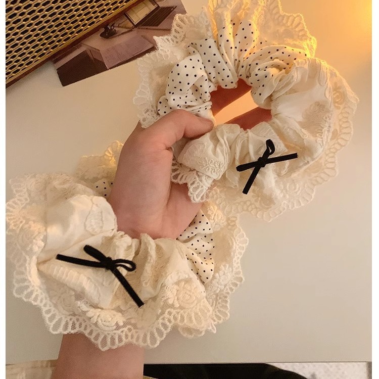 Korean Drama Oni~ Cream Large Scrunchie Female Lace Edge Fall/Winter High-Grade Hair Rope Female Tie Hair Adornment Headdress Specification drawing
