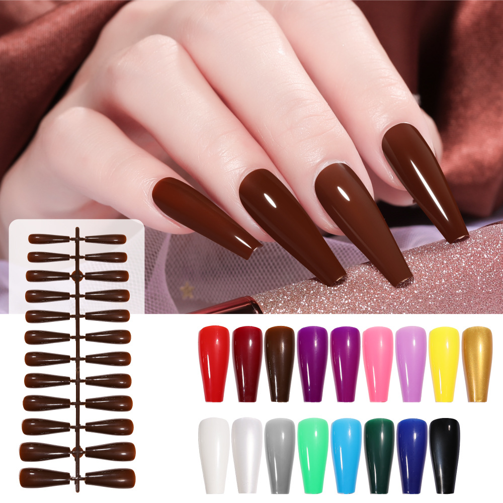 New detachable 24-piece wearable nail, European and American solid-color ballet nail finished nail piece, long and popular fake nail patch