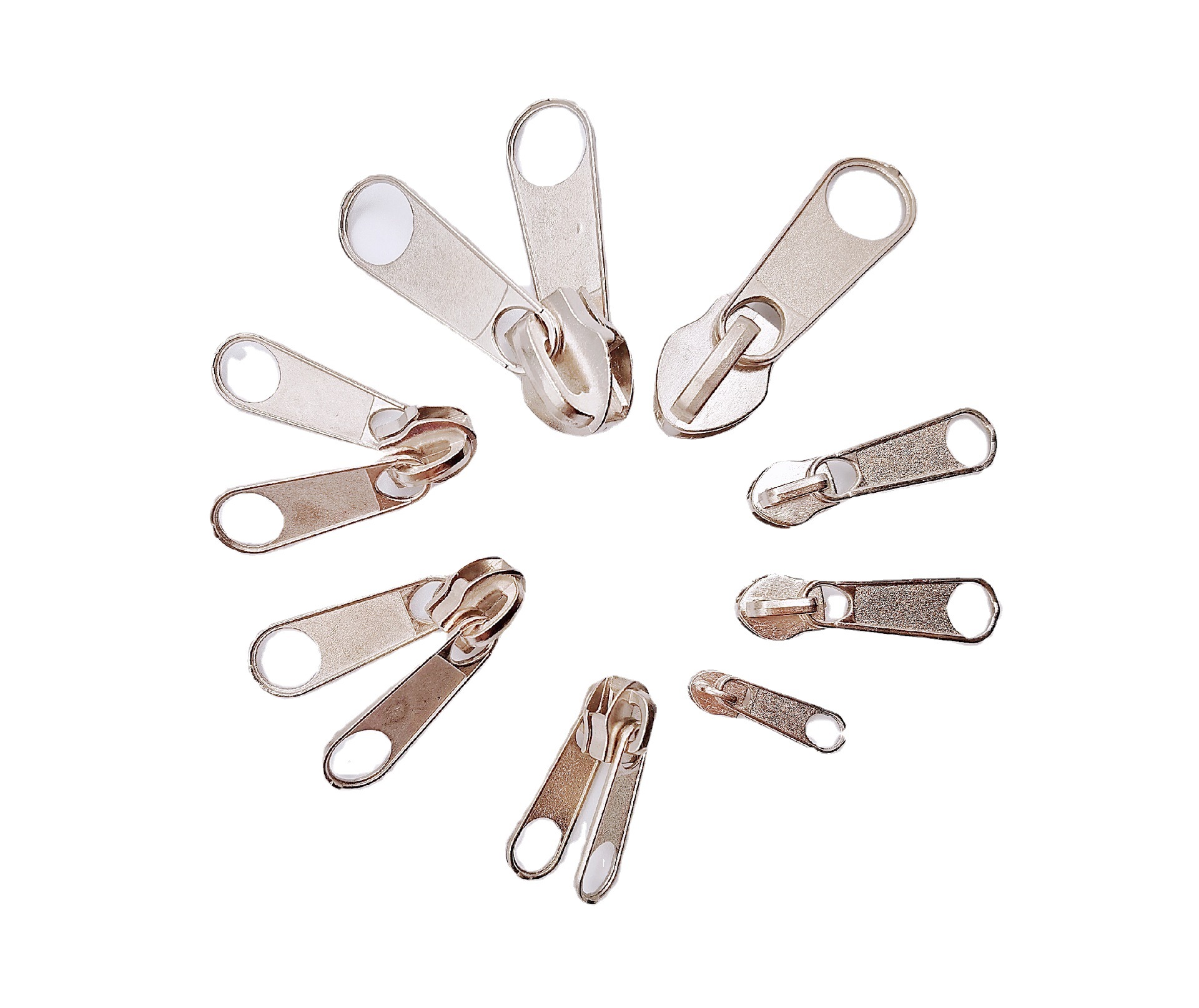 Spot No. 3 No. 5 No. 8 No. 10 Zipper Head Metal Nylon Resin Black And White Color Pull Head Home Textile Bag Clothing Application Scenario