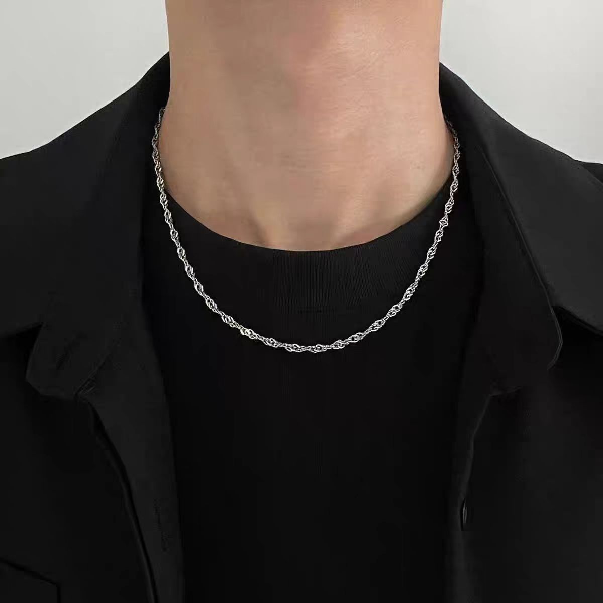 爆闪水波链项链男设计感钛钢高级感不掉色锁骨链小众素链简约项链详情3