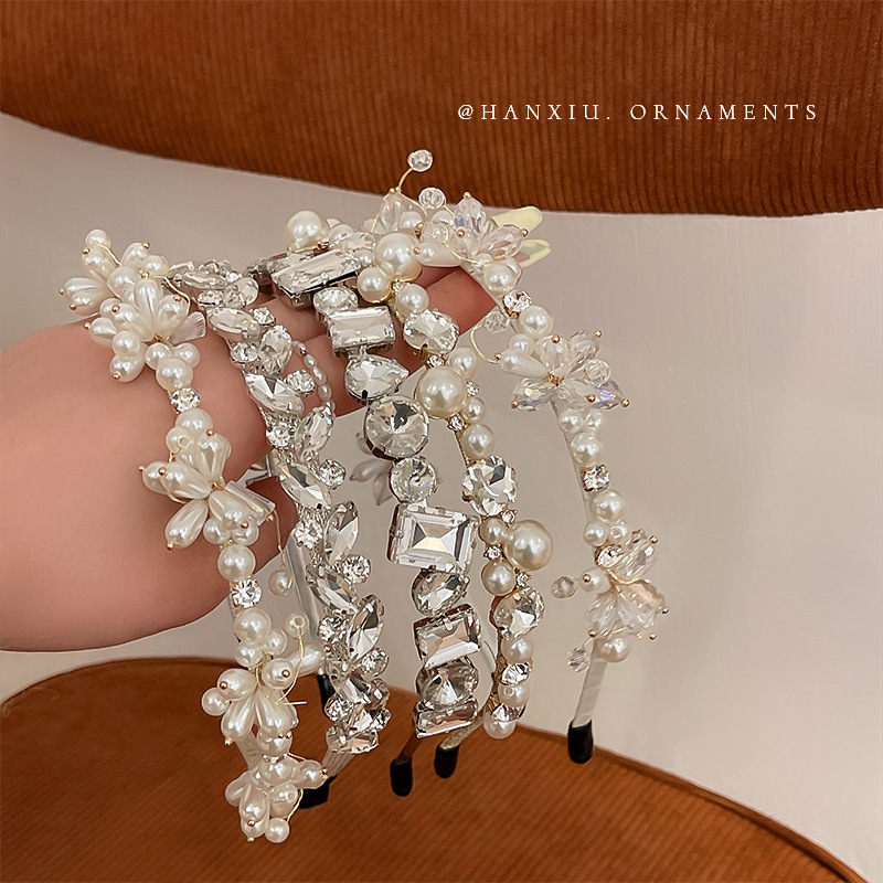 French Retro Baroque Set Diamond Pearl Headband Rhinestone Headband Court Wind Pressure Hair Headdress Irregular Hair Accessories Woman details Picture