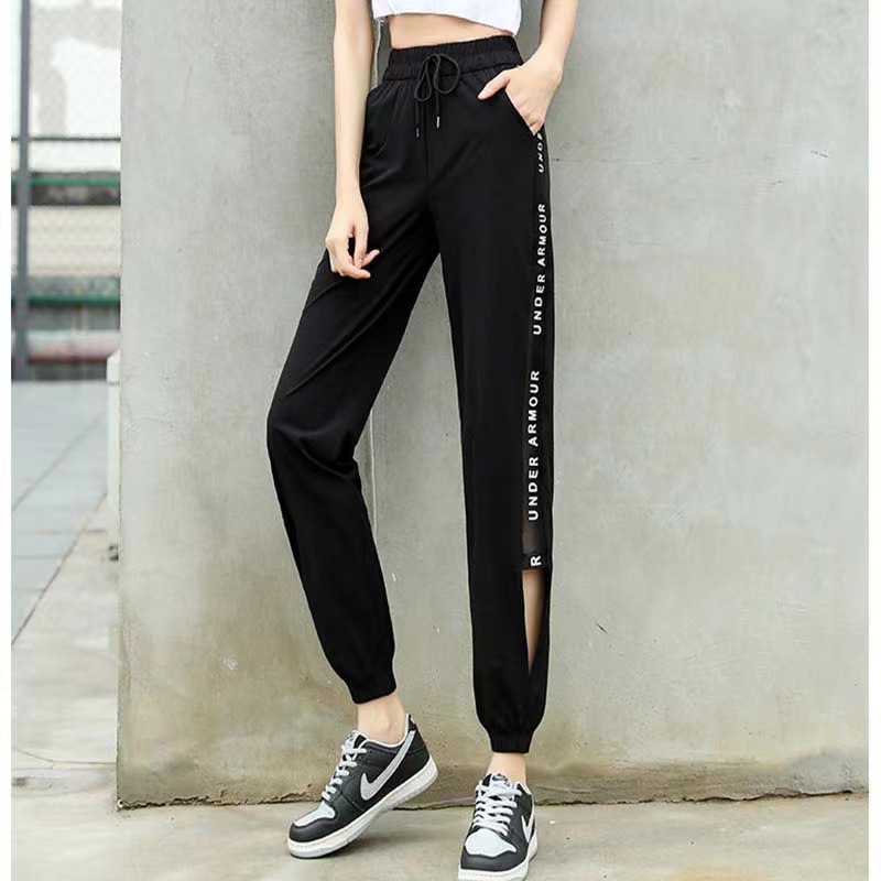 Ice Silk sports pants for women's summer, 2022 new style, quick-drying pants, loose tight-fitting pants, 9-inch pants, casual pants for women details Picture