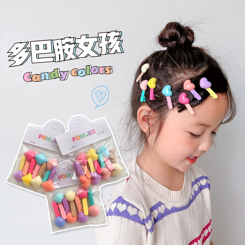 New candy-colored cute bean children's duckbill clips, simple and versatile student bangs clips, and colorful heart-shaped hair clips