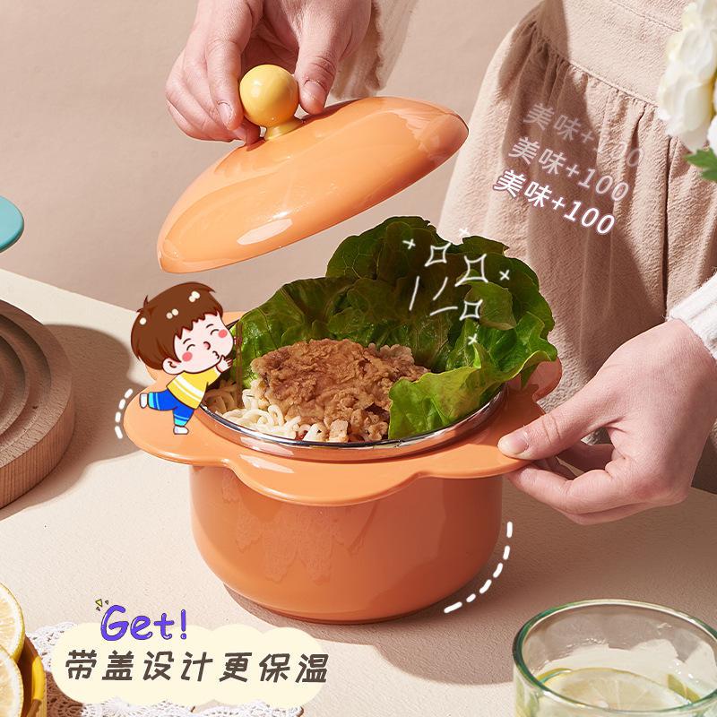 Home Lovely Sunflower Stainless Steel With Cover Dormitory Bubble Bowl Round Student Large Capacity Rice Bowl Bubble Noodle Magic Application Scenario