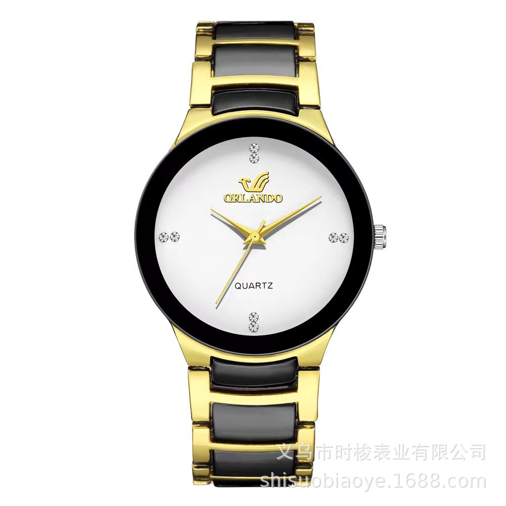 Cross-border women's watch with diamond-encrusted steel band in stock wholesale, tungsten steel imitation simple quartz watch for women, men's and women's pairs details Picture