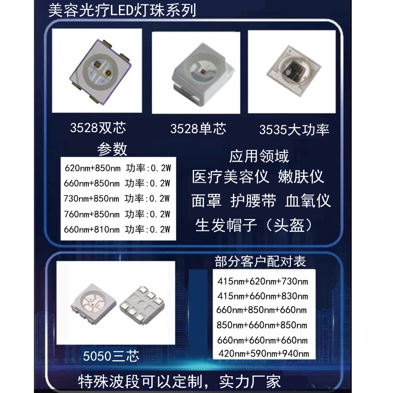 5050led surface mount light beads, red light therapy light beads, red light 660+850nmled light beads, LED infrared light beauty details Picture