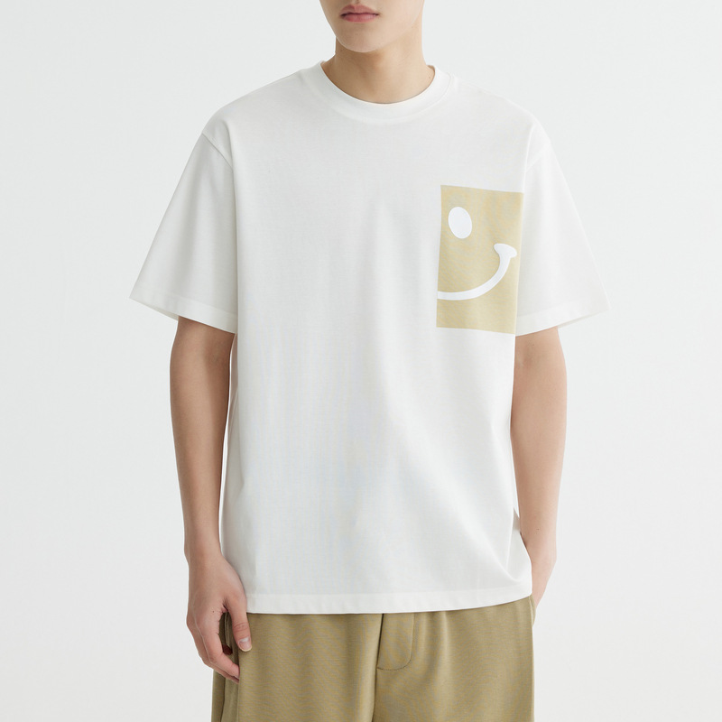 Quick-drying ice silk cotton cool and refreshing smiling short-sleeved T-shirt for men 2024 summer slightly loose and trendy half-sleeved T-shirt details Picture